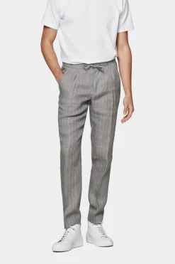 SUITSUPPLY Ames Hose Hellgrau Gestreift Kordelzug-Männlich Jeans & Casual Hosen