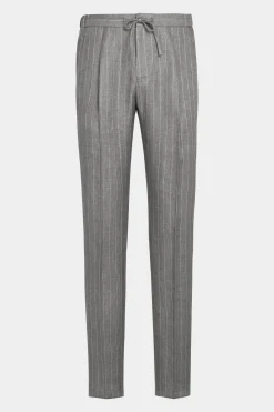 SUITSUPPLY Ames Hose Hellgrau Gestreift Kordelzug-Männlich Jeans & Casual Hosen