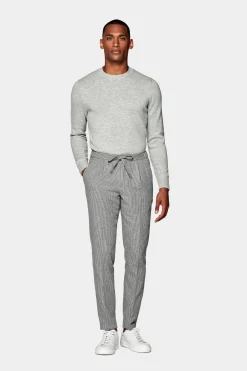 SUITSUPPLY Ames Hose Hellgrau Hahnenterittmuster Kordelzug-Männlich Jeans & Casual Hosen