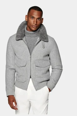 SUITSUPPLY Bomberjacke Hellgrau-Männlich Casual Jacken