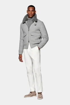 SUITSUPPLY Bomberjacke Hellgrau-Männlich Casual Jacken