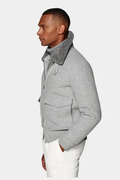 SUITSUPPLY Bomberjacke Hellgrau-Männlich Casual Jacken