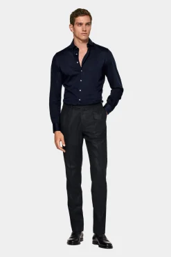 SUITSUPPLY Braddon Hose Navy Mit Bundfalte-Männlich Elegante Hosen