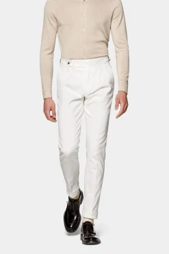 SUITSUPPLY Braddon Hose Off-White Bundfalte-Männlich Elegante Hosen