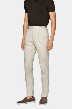 SUITSUPPLY Braddon Hose Sand Bundfalte-Männlich Elegante Hosen
