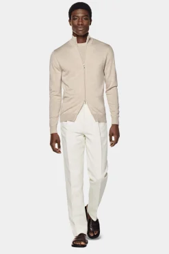 SUITSUPPLY Cardigan Sandfarben Mit Reißverschluss-Männlich Bestseller-Strickwaren