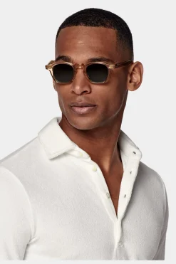 SUITSUPPLY Casual Set Poloshirt Langarm Weiß-Männlich Poloshirts