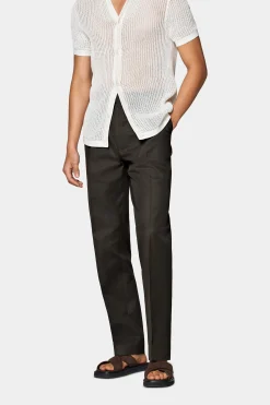 SUITSUPPLY Duca Hose Dunkelbraun Bundfalte-Männlich Elegante Hosen