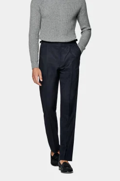 SUITSUPPLY Duca Hose Navy Bundfalte-Männlich Elegante Hosen