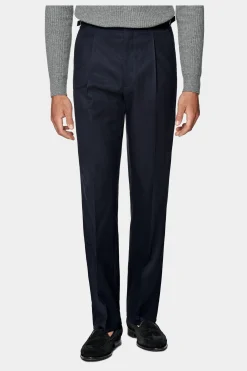 SUITSUPPLY Duca Hose Navy Bundfalte-Männlich Elegante Hosen