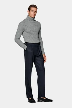 SUITSUPPLY Duca Hose Navy Bundfalte-Männlich Elegante Hosen