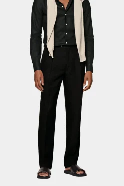 SUITSUPPLY Duca Hose Schwarz Bundfalte-Männlich Elegante Hosen