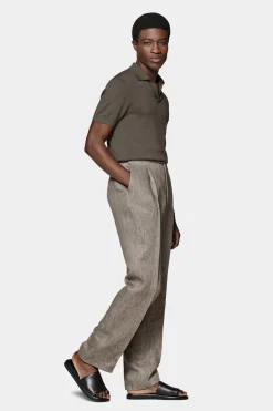 SUITSUPPLY Duca Hose Taupe Bundfalte-Männlich Elegante Hosen