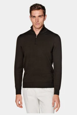 SUITSUPPLY Dunkelbraun Halber Reißverschluss-Männlich Cardigans & Troyer