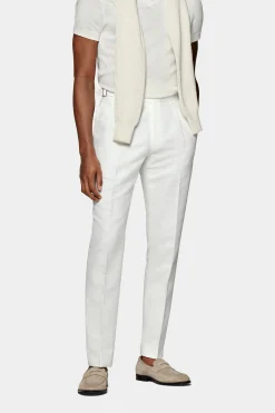 SUITSUPPLY Fellini Hose Off-White Bundfalte-Männlich Elegante Hosen