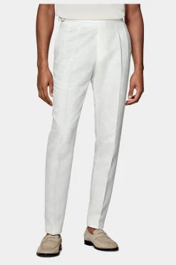 SUITSUPPLY Fellini Hose Off-White Bundfalte-Männlich Elegante Hosen