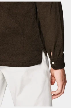 SUITSUPPLY Frottee-Poloshirt Dunkelbraun Langarm-Männlich Poloshirts