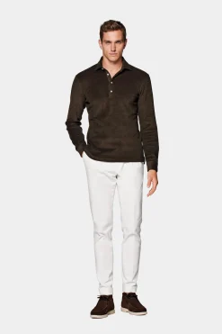 SUITSUPPLY Frottee-Poloshirt Dunkelbraun Langarm-Männlich Poloshirts