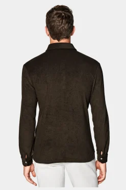 SUITSUPPLY Frottee-Poloshirt Dunkelbraun Langarm-Männlich Poloshirts