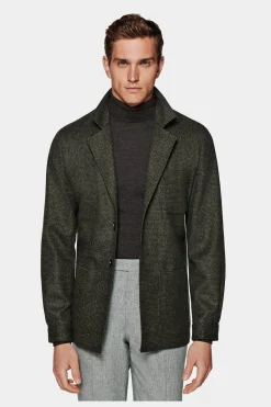 SUITSUPPLY Greenwich Hemd-Sakko Mittelgrün Hahnentrittmuster-Männlich Hemd-Sakkos