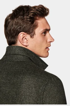 SUITSUPPLY Greenwich Hemd-Sakko Mittelgrün Hahnentrittmuster-Männlich Hemd-Sakkos