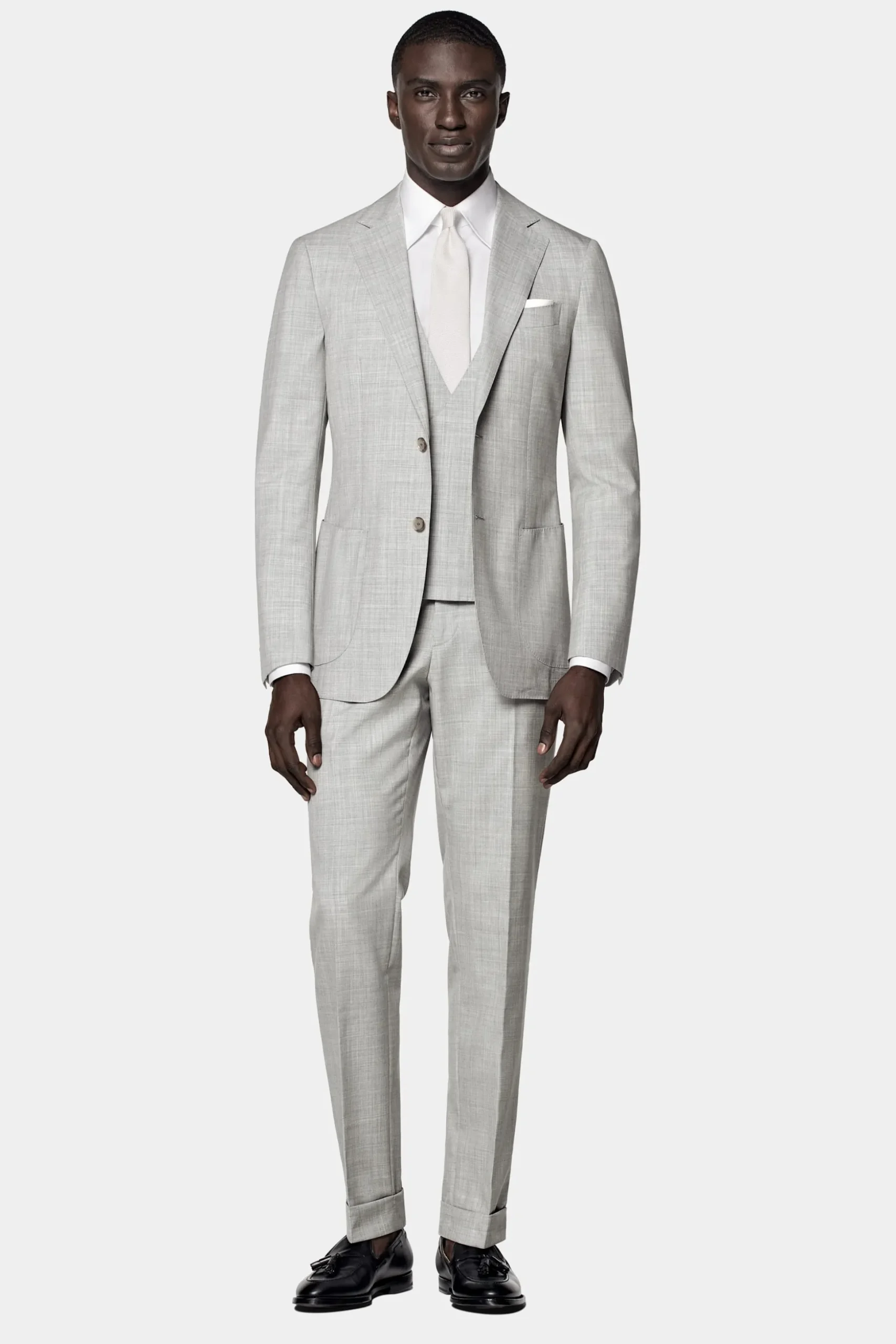 SUITSUPPLY Havana Anzug Dreiteiler Hellgrau-Männlich Business Anzüge