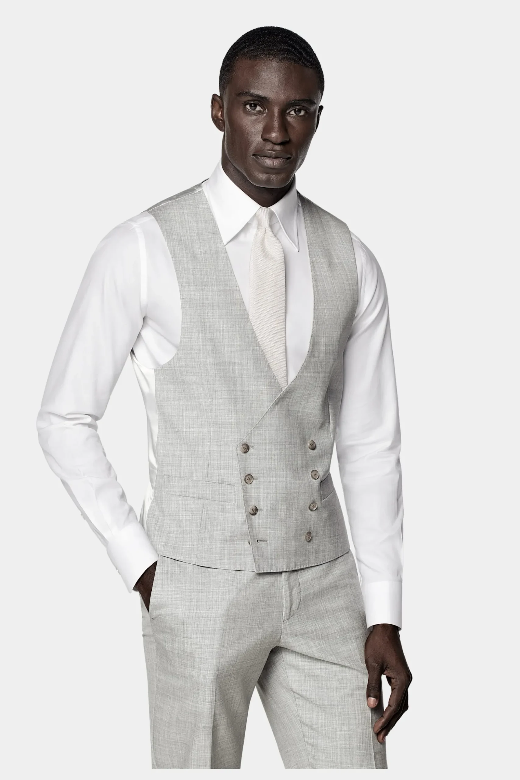 SUITSUPPLY Havana Anzug Dreiteiler Hellgrau-Männlich Business Anzüge