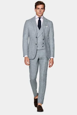 SUITSUPPLY Havana Anzug Dreiteiler Hellblau Hahnentrittmuster-Männlich Casual Anzüge
