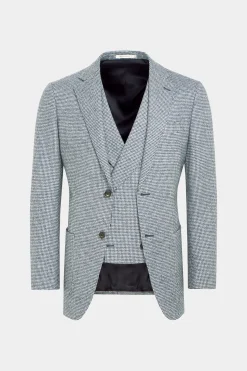 SUITSUPPLY Havana Anzug Dreiteiler Hellblau Hahnentrittmuster-Männlich Casual Anzüge