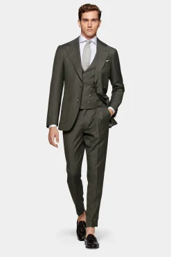 SUITSUPPLY Havana Anzug Dreiteiler Mittelgrün-Männlich Business Anzüge