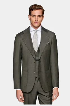 SUITSUPPLY Havana Anzug Dreiteiler Mittelgrün-Männlich Business Anzüge