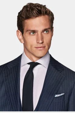 SUITSUPPLY Havana Anzug Dreiteiler Mittelblau Gestreift-Männlich Business Anzüge