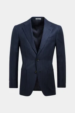 SUITSUPPLY Havana Anzug Dreiteiler Mittelblau Gestreift-Männlich Business Anzüge