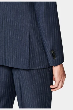SUITSUPPLY Havana Anzug Dreiteiler Mittelblau Gestreift-Männlich Business Anzüge