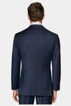 SUITSUPPLY Havana Anzug Dreiteiler Mittelblau Gestreift-Männlich Business Anzüge