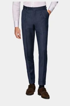 SUITSUPPLY Havana Anzug Dreiteiler Mittelblau Gestreift-Männlich Business Anzüge