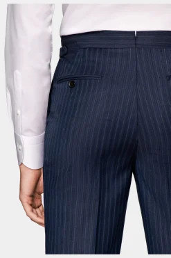 SUITSUPPLY Havana Anzug Dreiteiler Mittelblau Gestreift-Männlich Business Anzüge