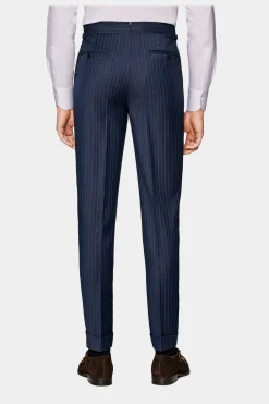 SUITSUPPLY Havana Anzug Dreiteiler Mittelblau Gestreift-Männlich Business Anzüge
