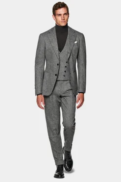 SUITSUPPLY Havana Anzug Dreiteiler Mittelgrau Fischgrätmuster-Männlich Casual Anzüge