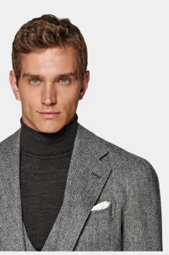 SUITSUPPLY Havana Anzug Dreiteiler Mittelgrau Fischgrätmuster-Männlich Casual Anzüge