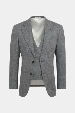 SUITSUPPLY Havana Anzug Dreiteiler Mittelgrau Fischgrätmuster-Männlich Casual Anzüge