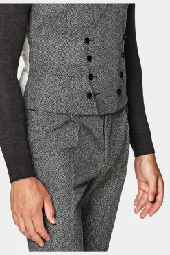SUITSUPPLY Havana Anzug Dreiteiler Mittelgrau Fischgrätmuster-Männlich Casual Anzüge