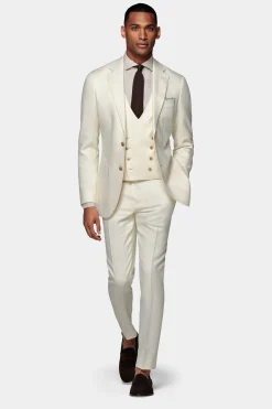 SUITSUPPLY Havana Anzug Dreiteiler Off-White-Männlich Casual Anzüge