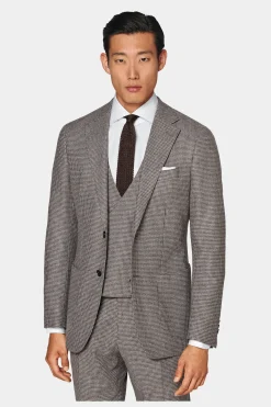 SUITSUPPLY Havana Anzug Dreiteiler Taupe Hahnentrittmuster-Männlich Casual Anzüge