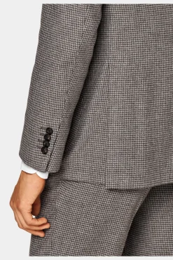 SUITSUPPLY Havana Anzug Dreiteiler Taupe Hahnentrittmuster-Männlich Casual Anzüge