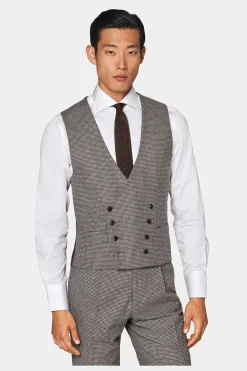 SUITSUPPLY Havana Anzug Dreiteiler Taupe Hahnentrittmuster-Männlich Casual Anzüge