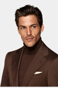 SUITSUPPLY Havana Anzug Dunkelbraun Fischgrätmuster-Männlich Business Anzüge