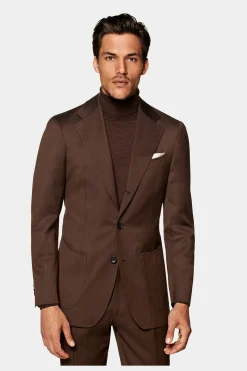 SUITSUPPLY Havana Anzug Dunkelbraun Fischgrätmuster-Männlich Business Anzüge