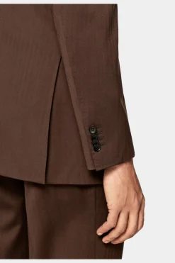 SUITSUPPLY Havana Anzug Dunkelbraun Fischgrätmuster-Männlich Business Anzüge