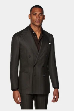 SUITSUPPLY Havana Anzug Dunkelbraun Fischgrätmuster-Männlich Casual Anzüge